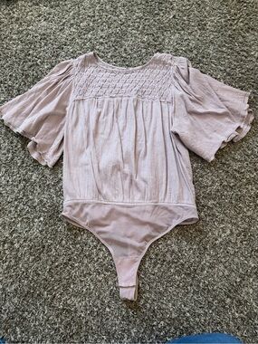 Free People Lavender Smocked Puff Sleeve Bodysuit
